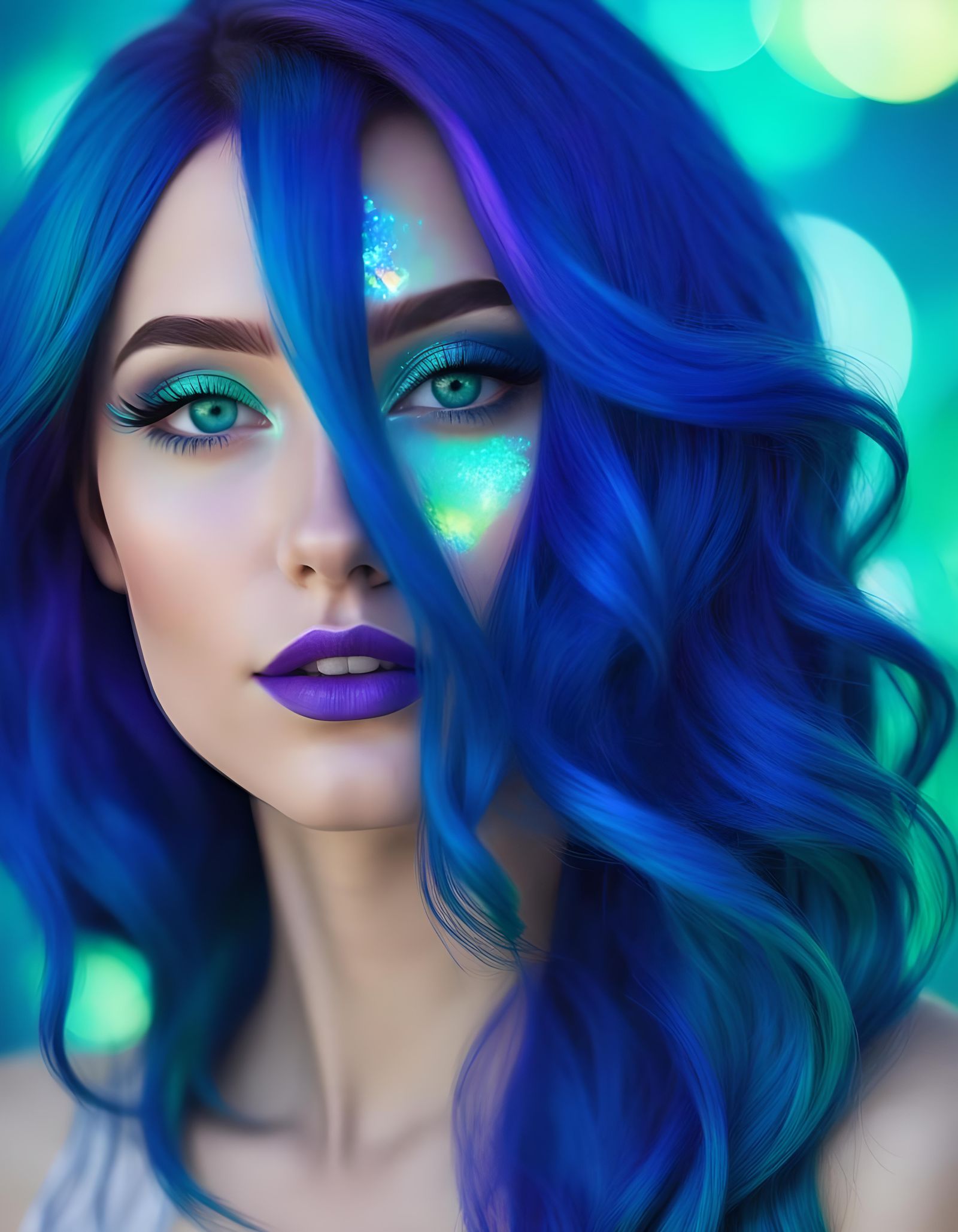 Manic Pixie dream girl with Emerald green holographic hair w...