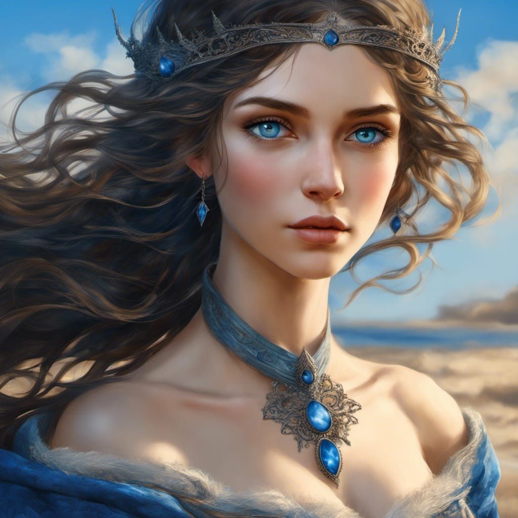 Gothic Medieval Princess on Windswept Autumn Beach
