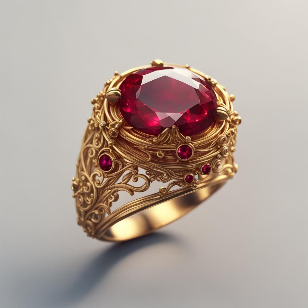 Gold Minimalist Ruby Ring in Detailed Matte Style