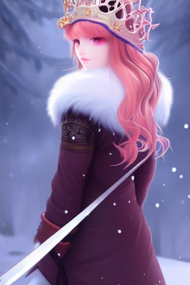 Fearsome Snow Queen Portrait with Golden Crown