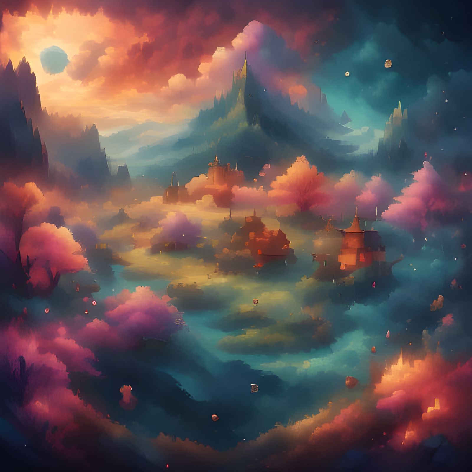 Fantastical Field with Palette Knife, Detailed Matte Paintin...