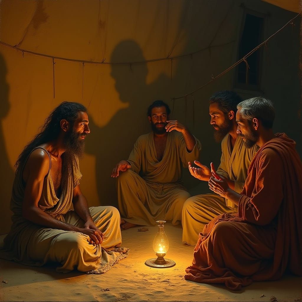 A Dramatic Desert Confrontation in a Golden-Hued Tent