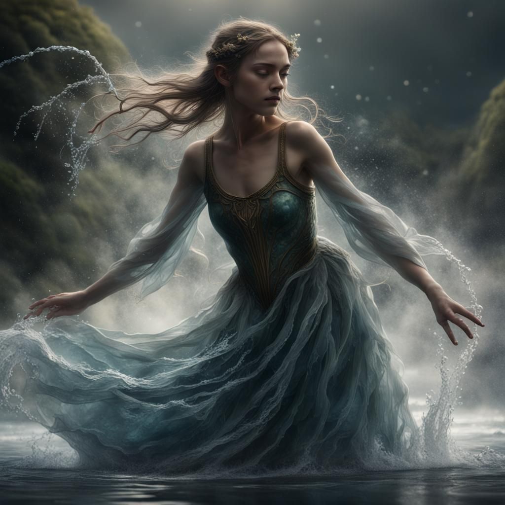 Water Fairy Twirling in Aquatic Dance