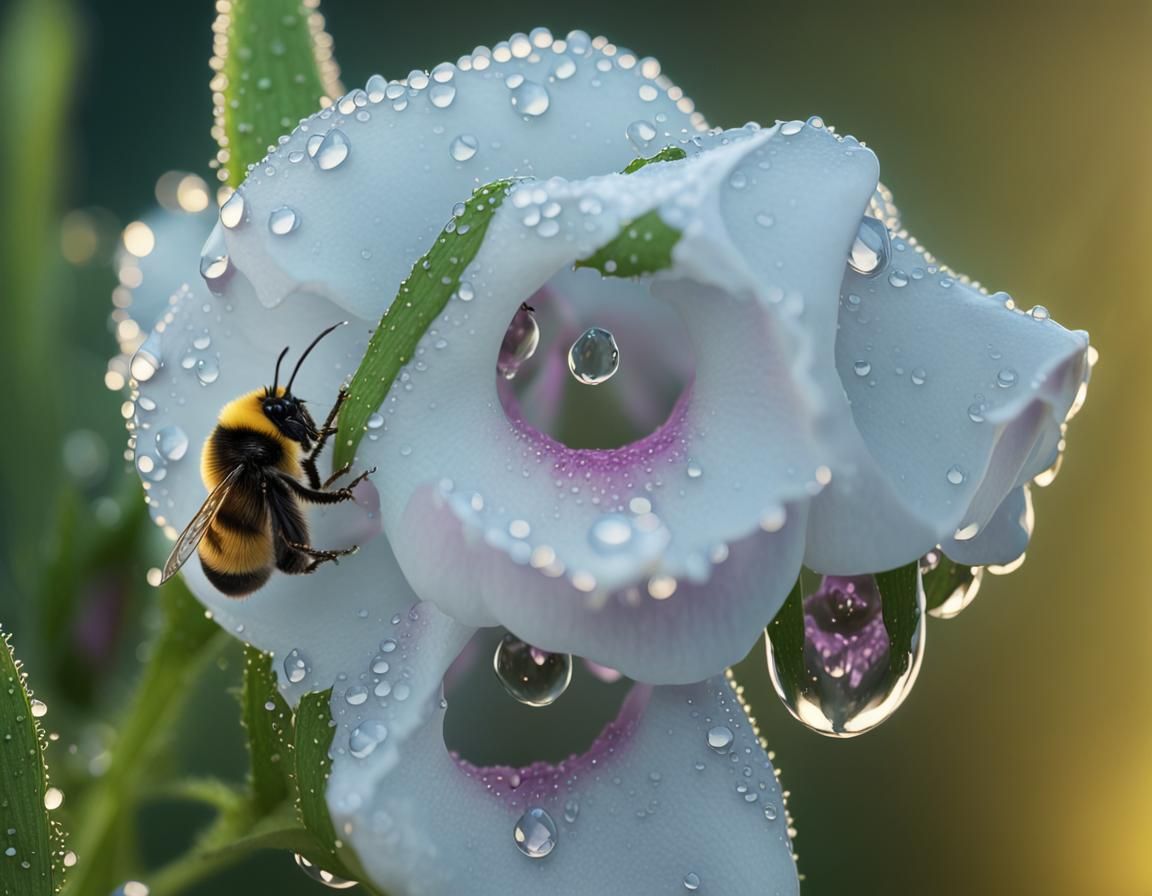 Dew-Kissed Foxgloves at Sunrise: Hyperdetailed Digital Art