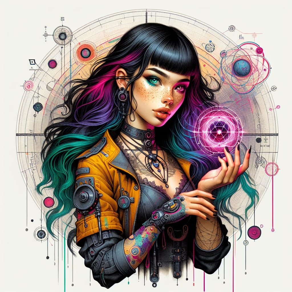 Cyberpunk Scientist with Energy Sphere Illustration