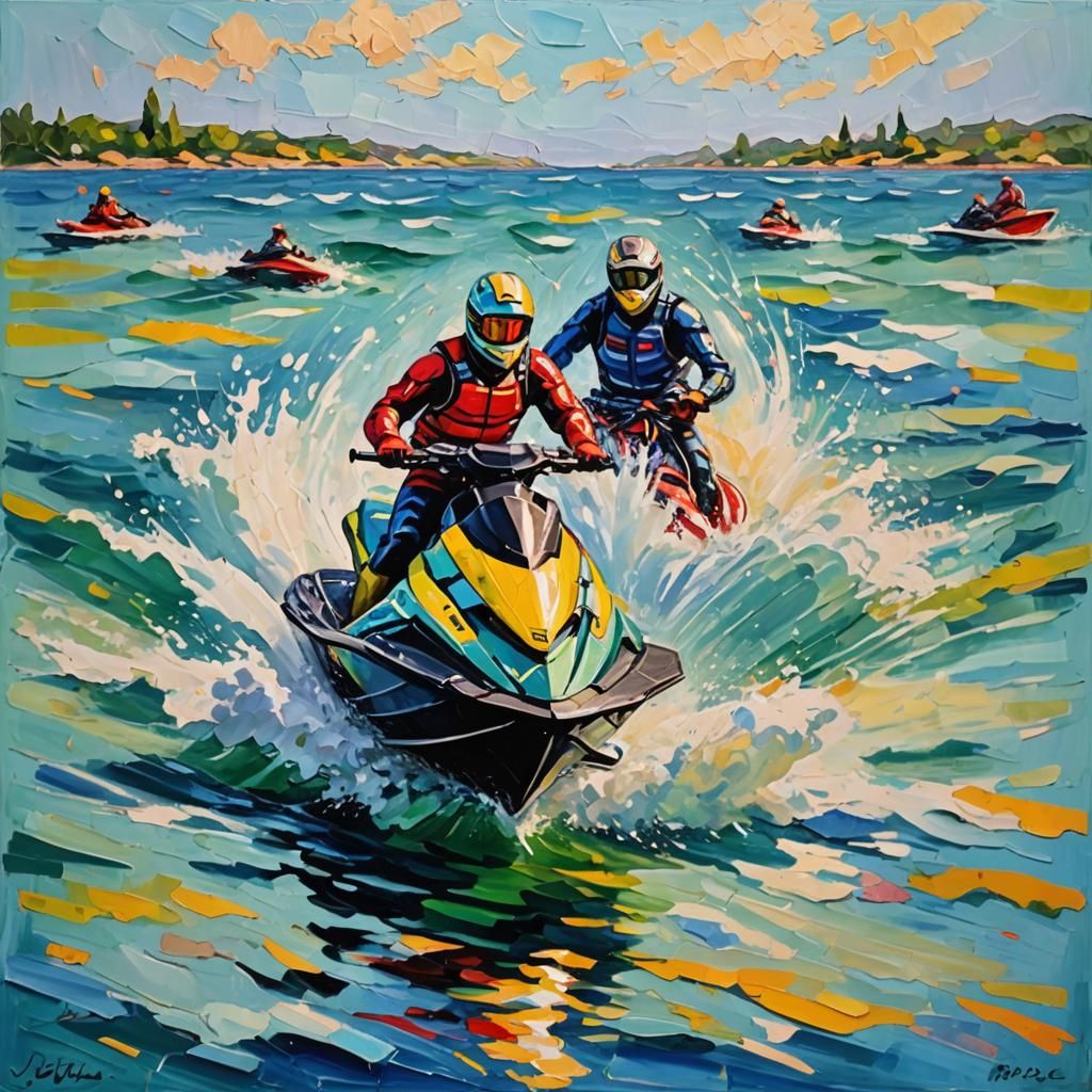 Jetski in Expressionist Impasto Oil Painting Style