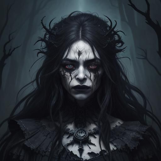 Dark Fantasy: Woman Embodies Chaos in Surreal Scene