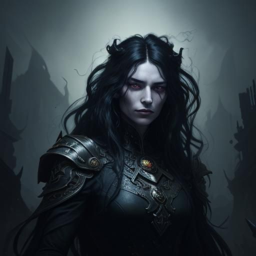 Dark Fantasy Woman's Twisted Satisfaction in Dramatic Lighti...