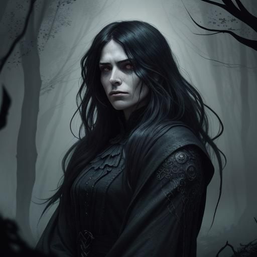 Dark Fantasy: Woman and Broken Man in Gothic Landscape