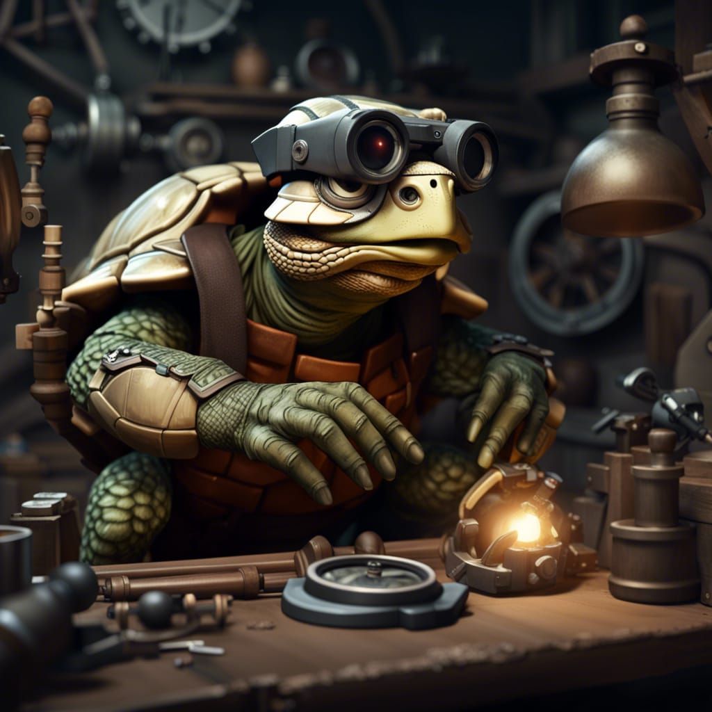 Angry Tortle Artificer in Workshop: Detailed Fantasy Image