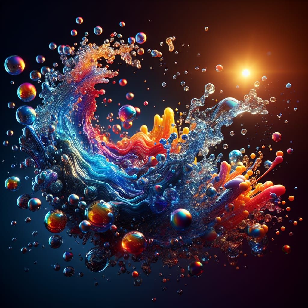 Vibrant Glass Liquid Splashes in Deep Space