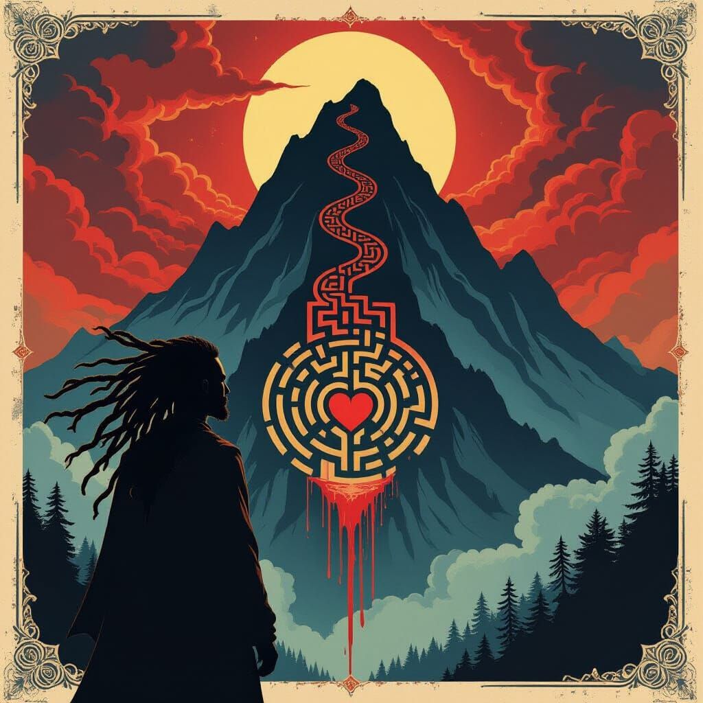 Man with Dreadlocks Before Labyrinth Mountain