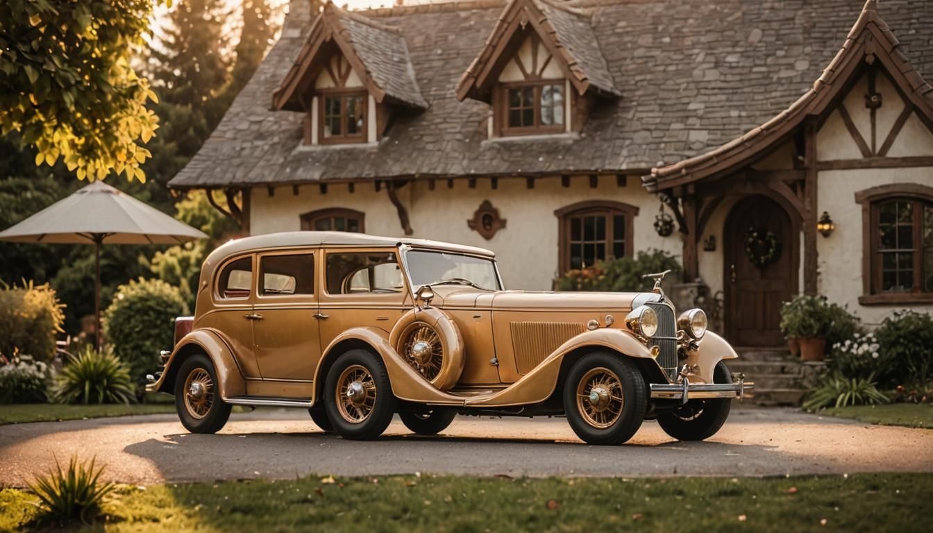 1930s Car Parked at Whimsical Cottage
