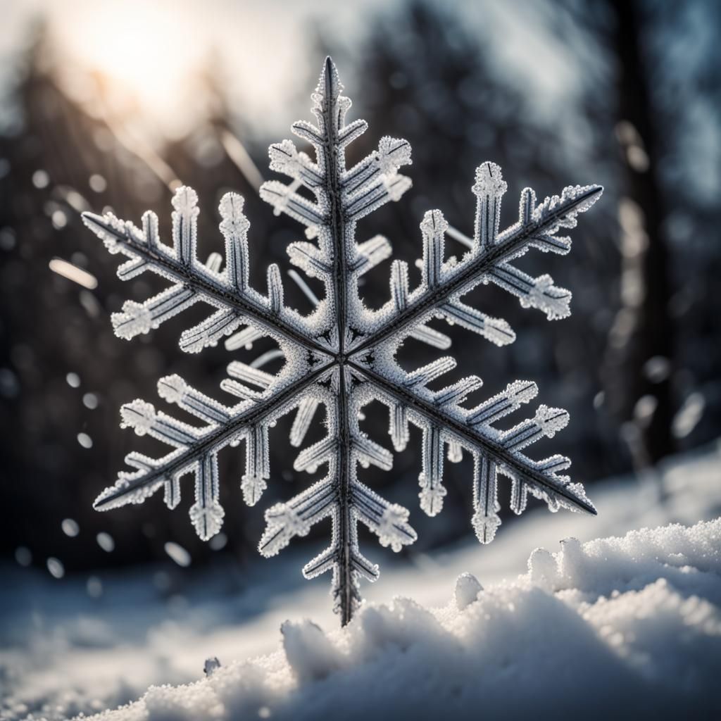 Detailed Macro Photograph of a Falling Snowflake