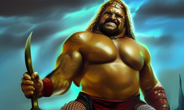 Fantasy Wrestler God of Combat in Matte Painting