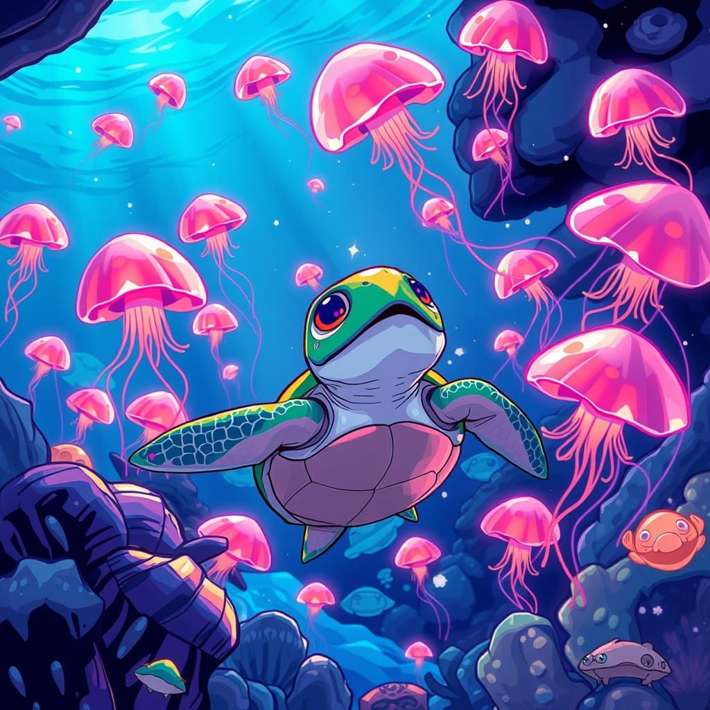 Sea Turtle Serenade: Manga-Inspired Ocean Scene