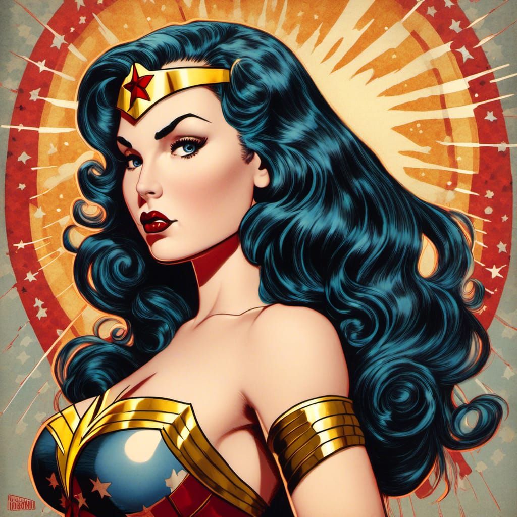 Wonder Woman as 1940s Pin-Up in Vargas Style