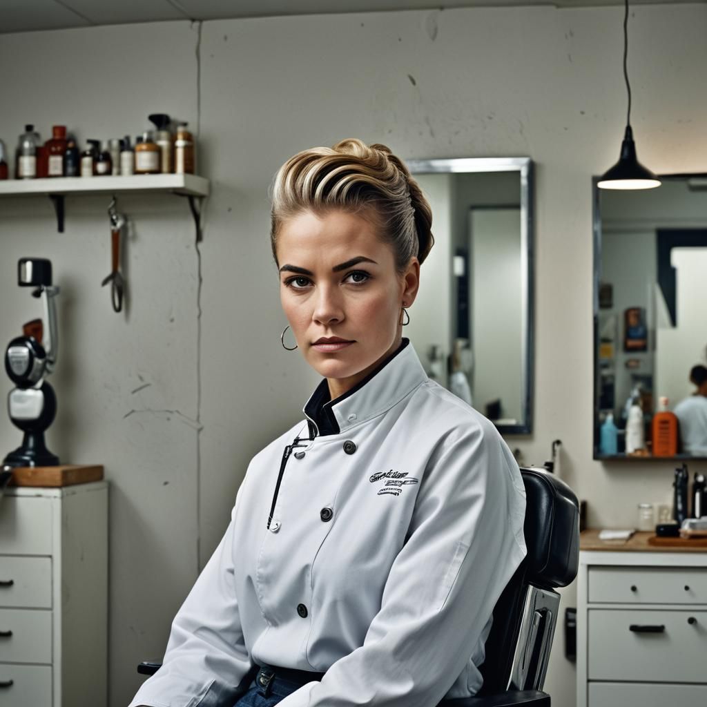Dominant Female Barber Portrait in Professional Style