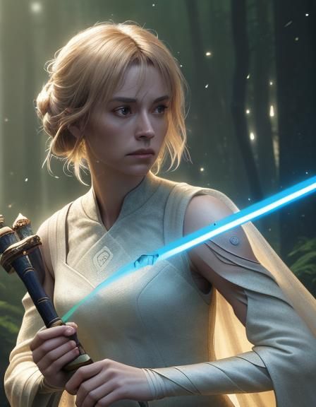 Jedi with Glowing Wood Saber Concept Art