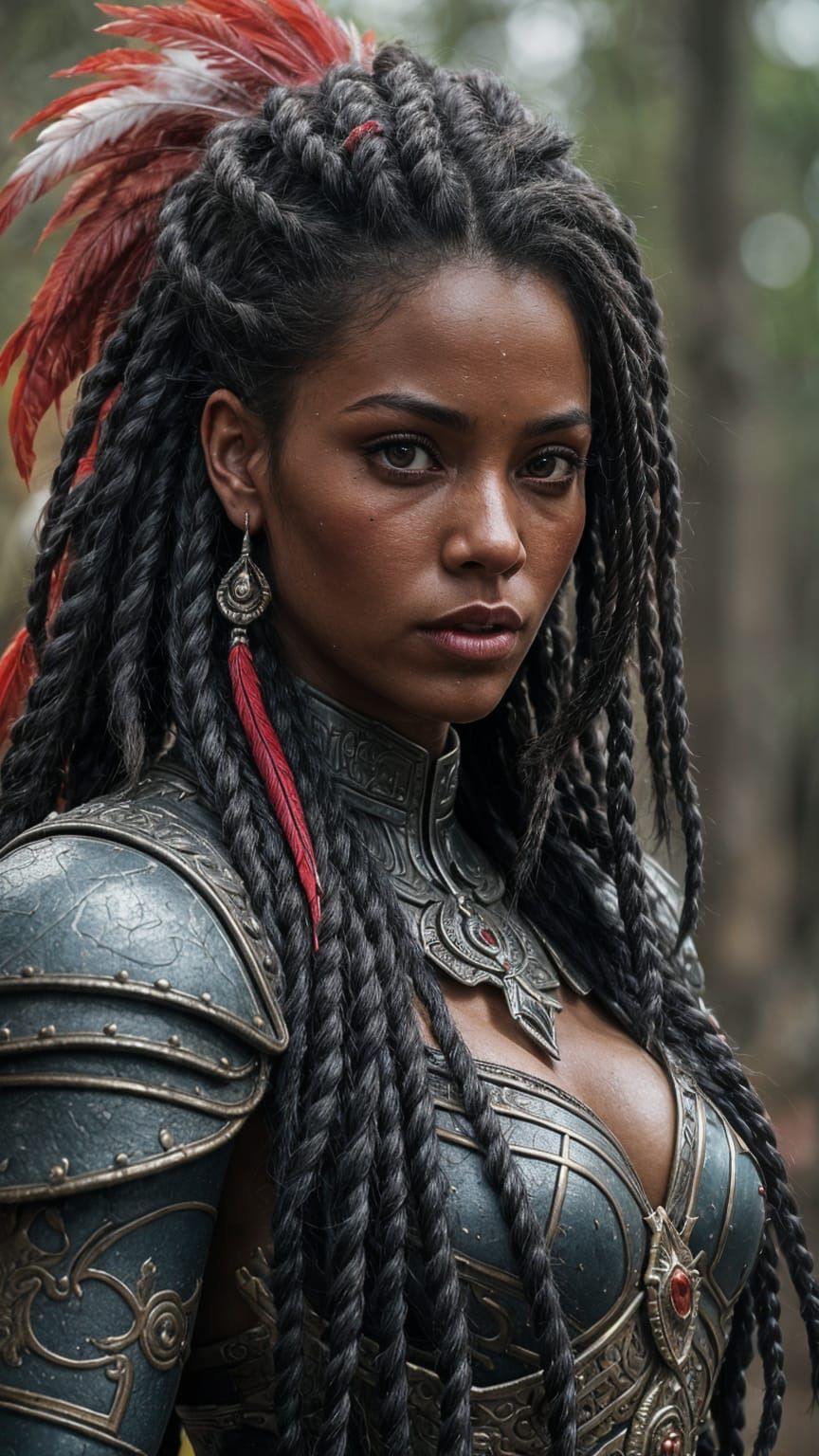 Dark Fantasy Warrior in Vibrant Feathers