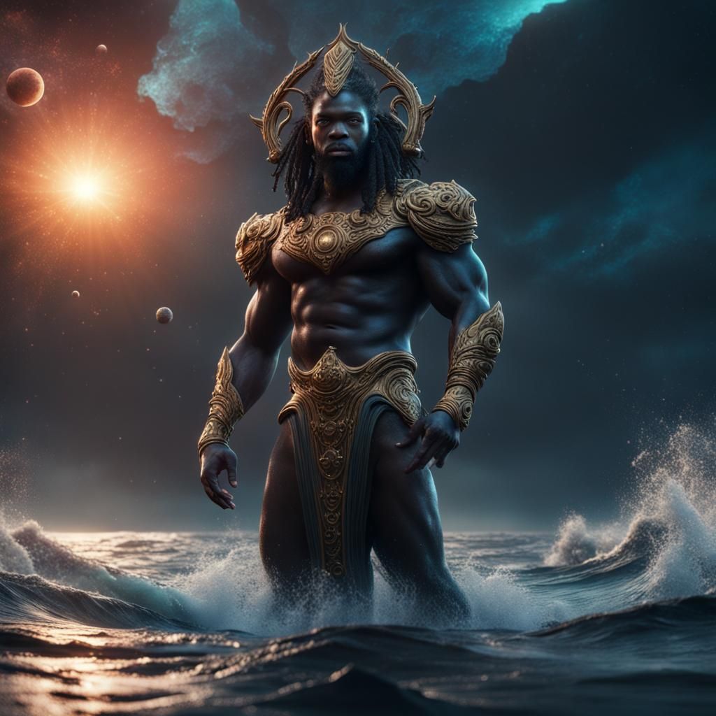 Black God in Galactic Sea: Detailed Matte Painting