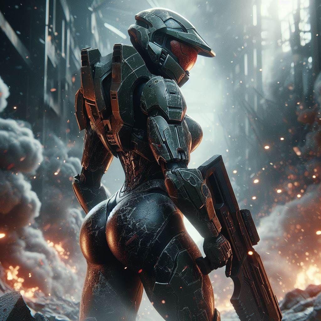 Curvaceous Spartan in Burning City Ruins