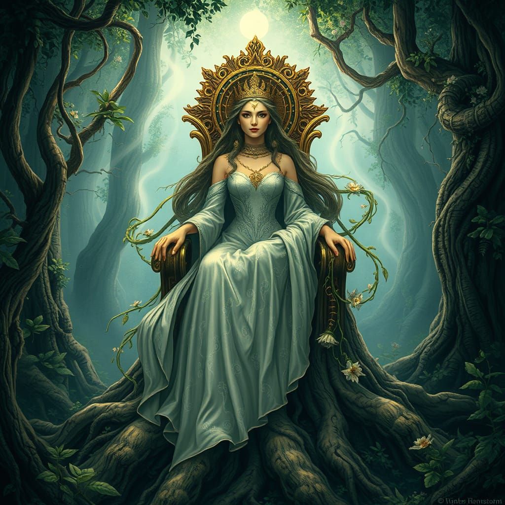 Regal Goddess of the Primeval Forest in Eerie, Mystical Reve...