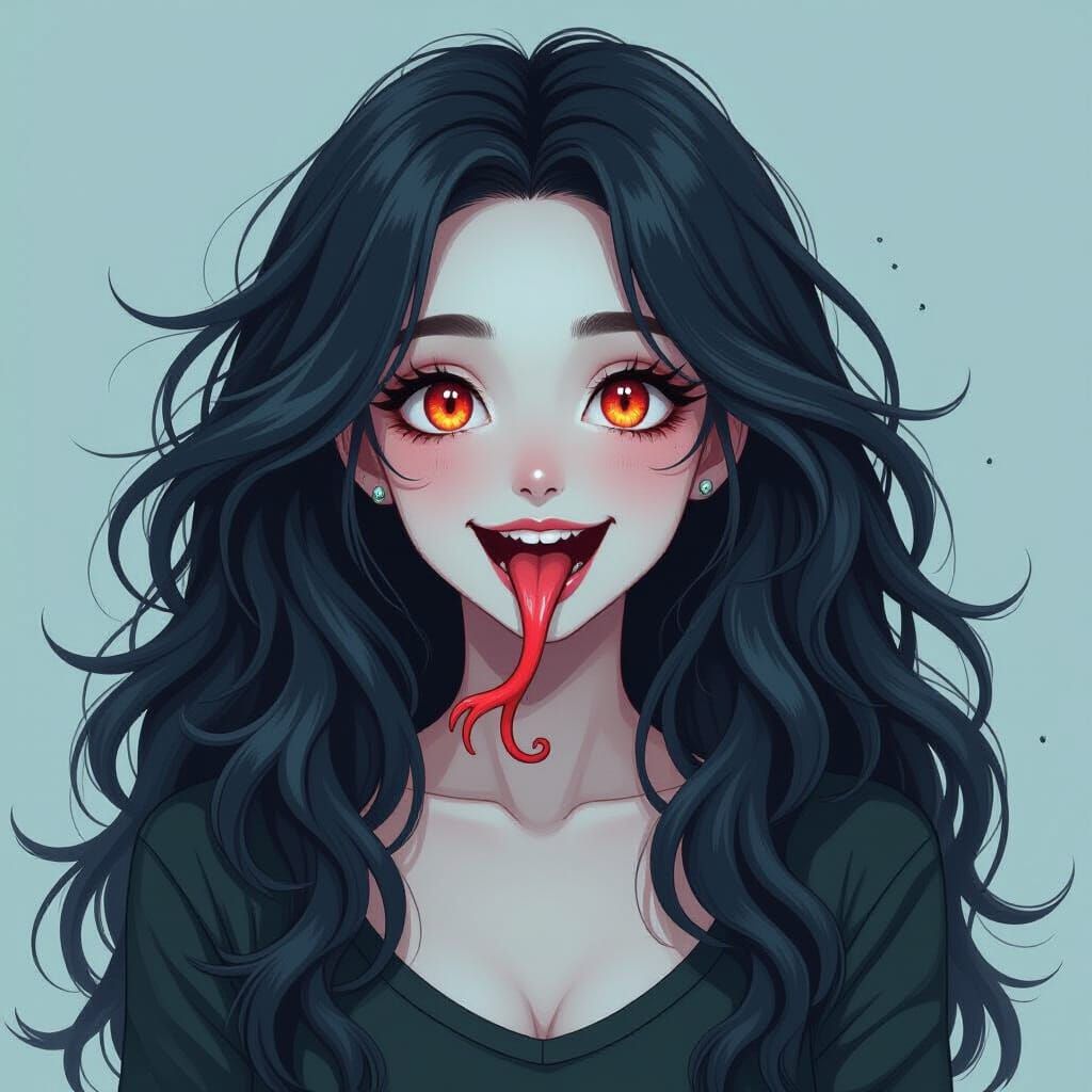 Cute Creepy Monster Woman with Snake Eyes and Tongue