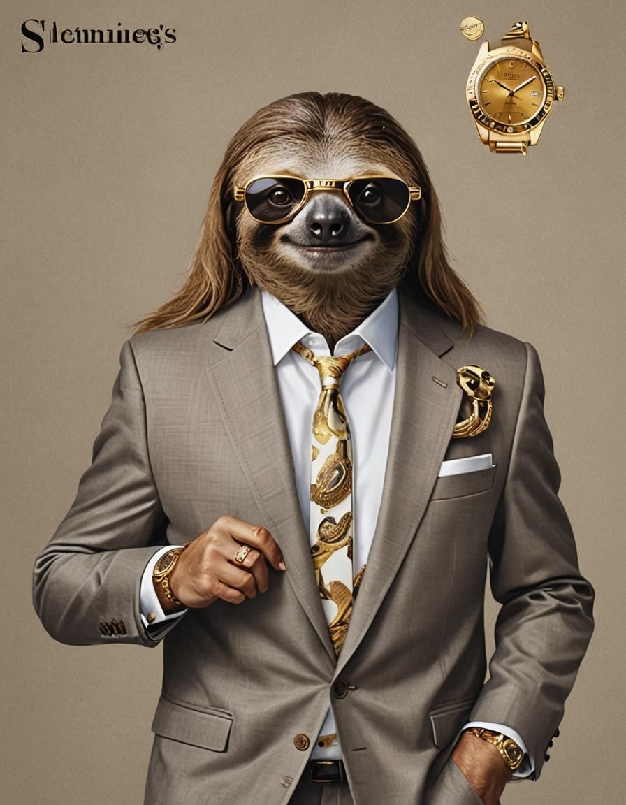 Stylish Sloth Magazine Cover in Hyperrealistic Style