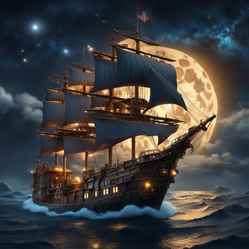 Steampunk Ship Captain Navigating Starry Seas