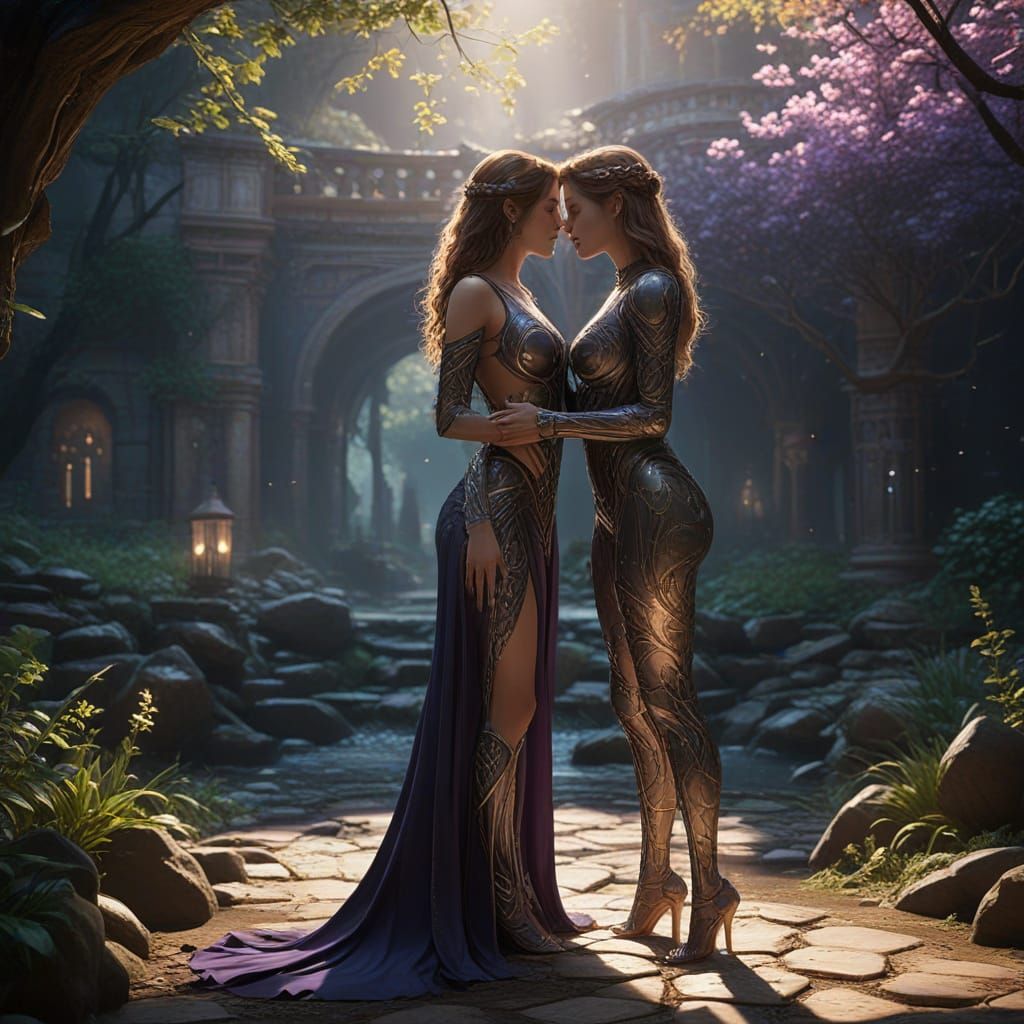 Romantic Encounter in Vibrant Fantasy Realm