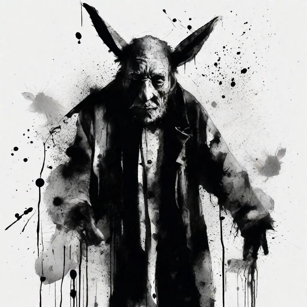 Ink Man and Rabbit in Expressive Splatter Art