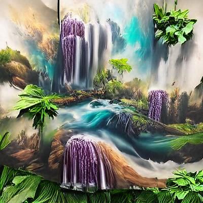 Lush Jungle Waterfall: Panoramic Airbrush Art