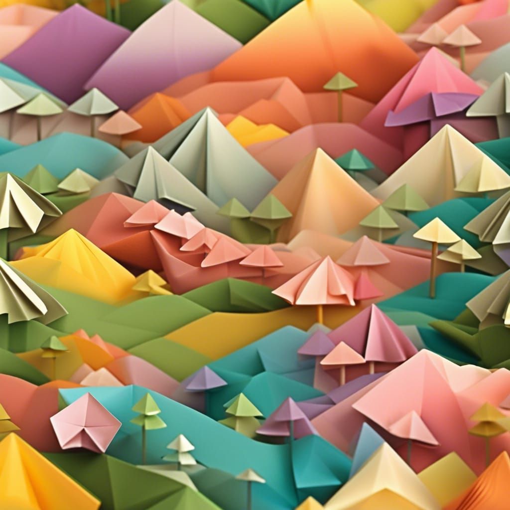 Origami Landscape in Papercraft Style