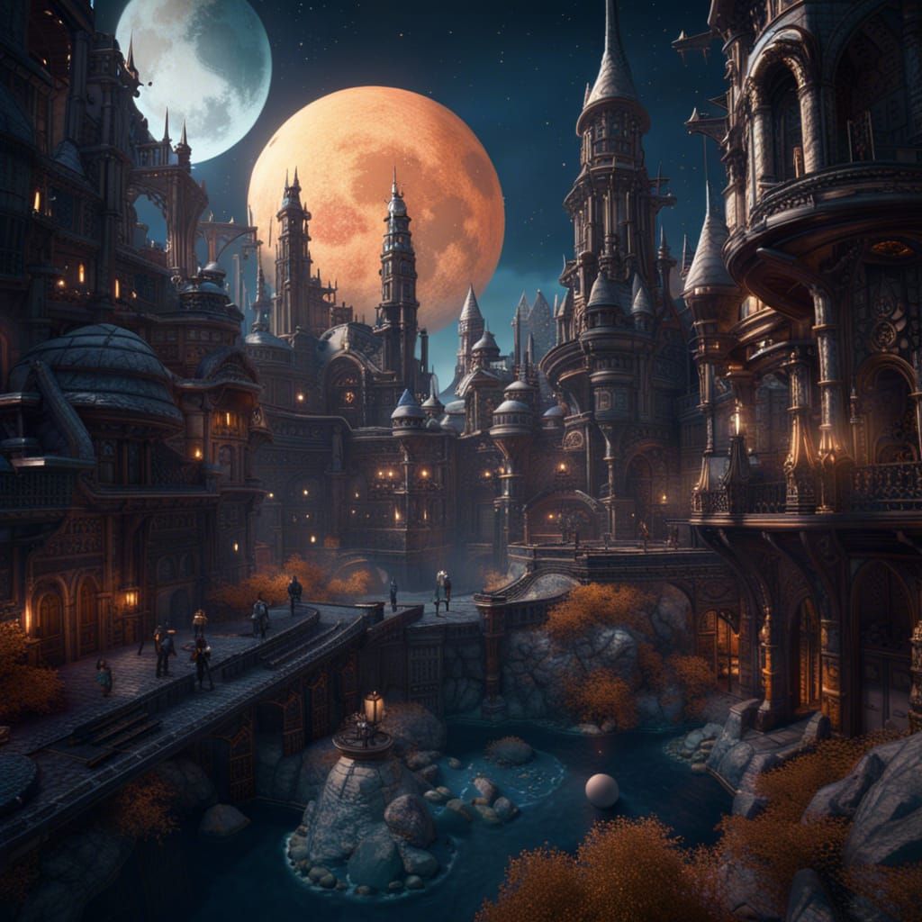 Fantastical City on the Moon in Detailed Matte Painting