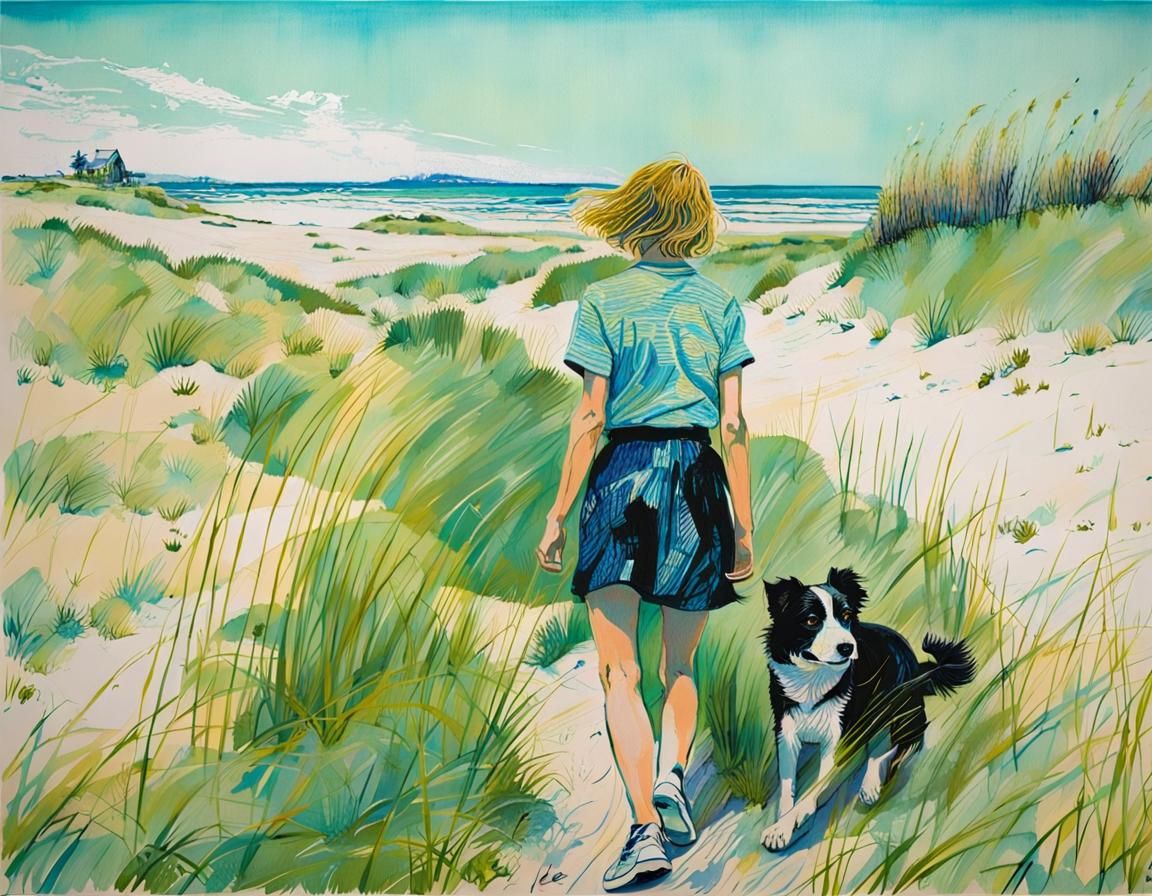 Beach Trail Image in Risograph Vaporwave Style