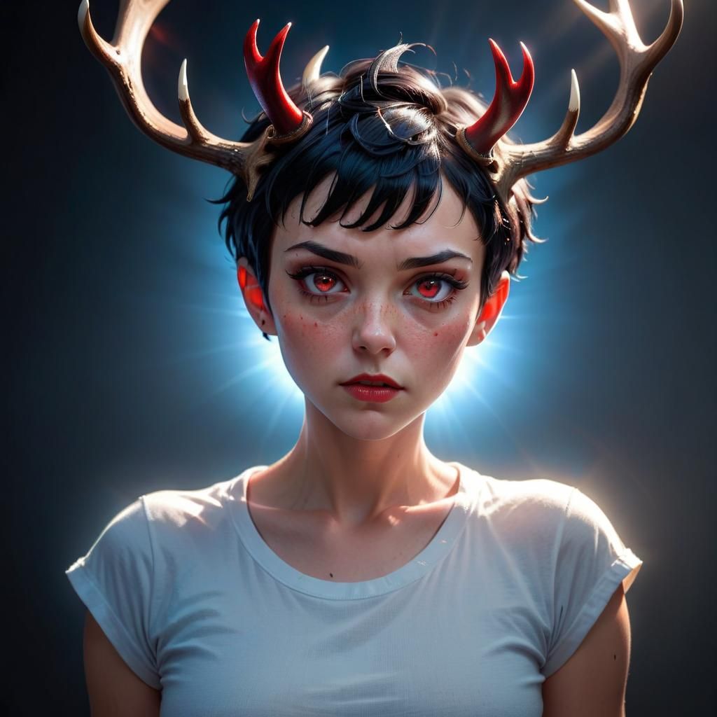 Defiant Woman with Antlers in Comic Style