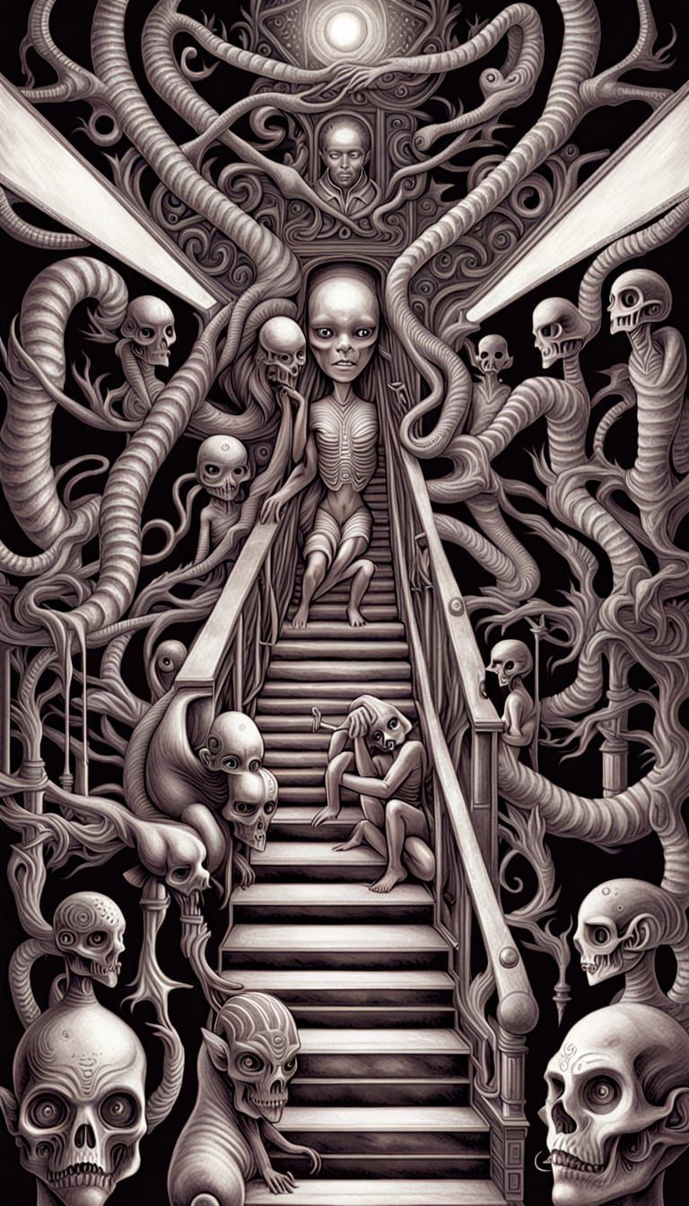 Giger Meets Escher: Ascending & Descending Lithograph