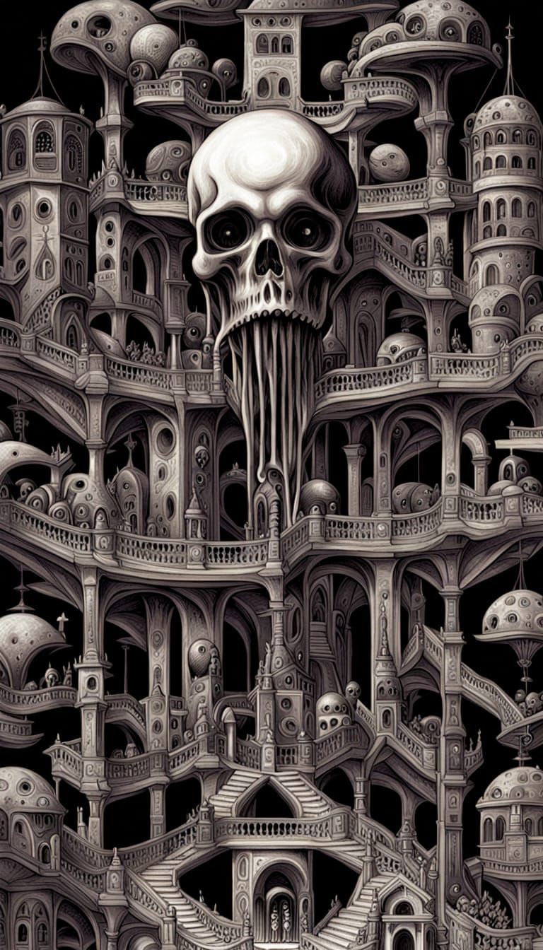 Giger Meets Escher: Ascending Descending Lithograph Art