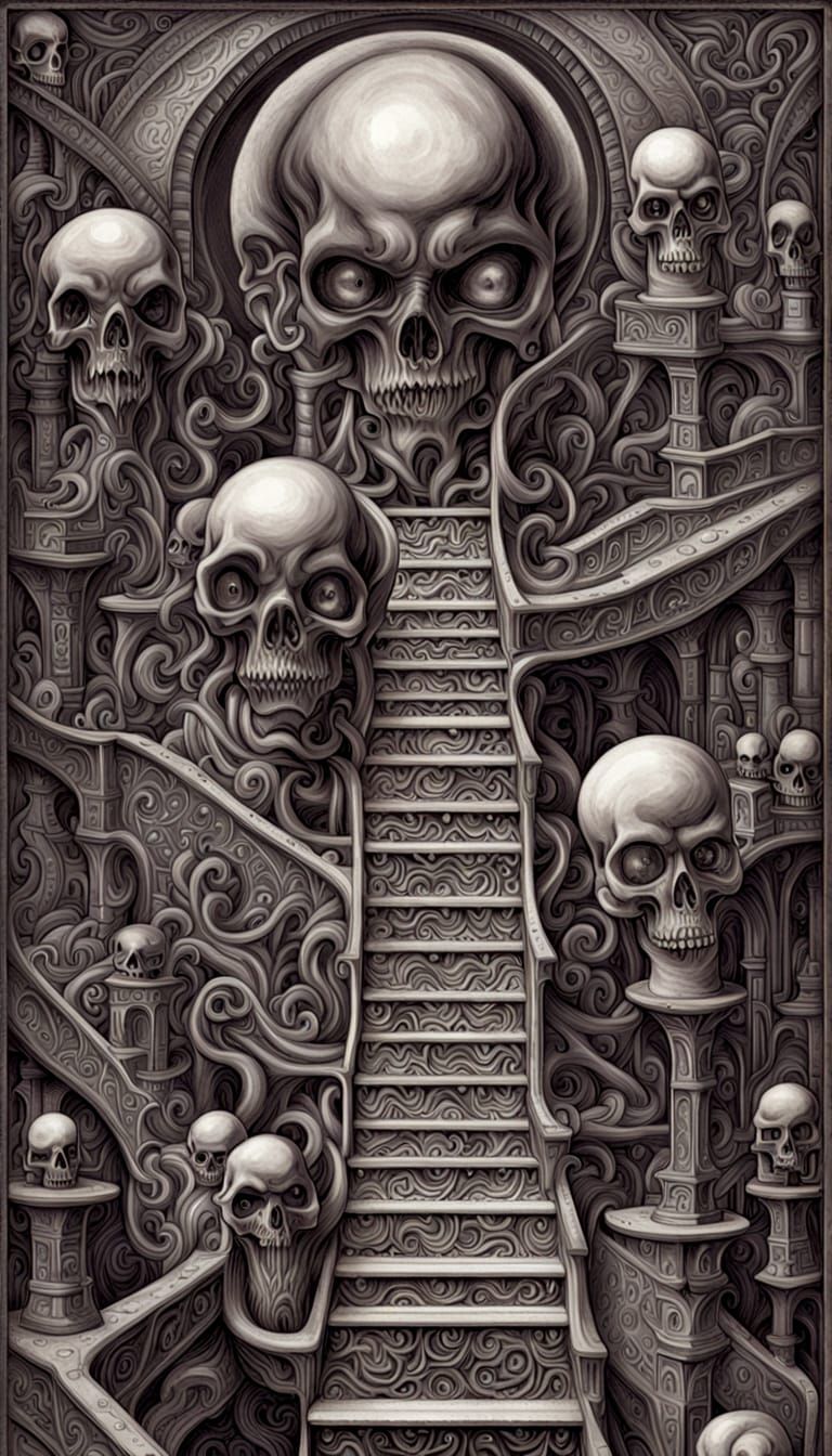 H.R. Giger Meets M.C. Escher in Lithograph Style