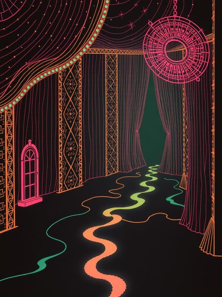 Abstract Retro Art with Swirling Shadows