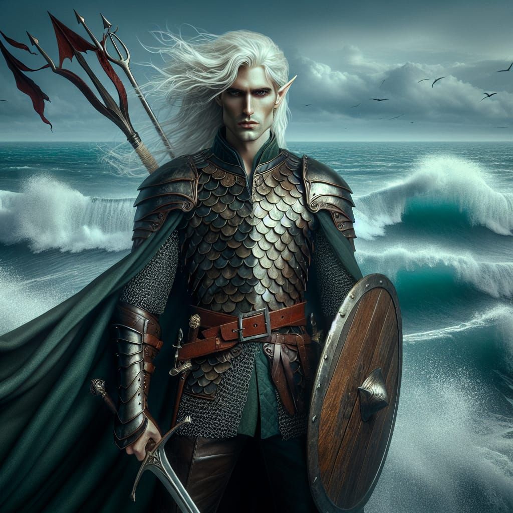 Sea Elf Vampire Paladin in Scale Armor