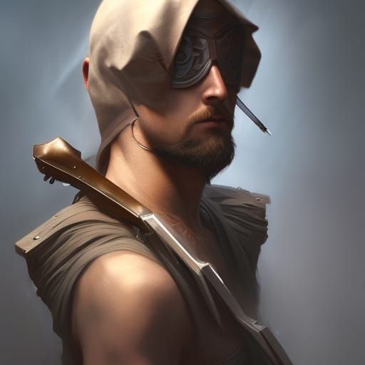 Medieval Tattooed Assassin Portrait in Hyperdetailed Style