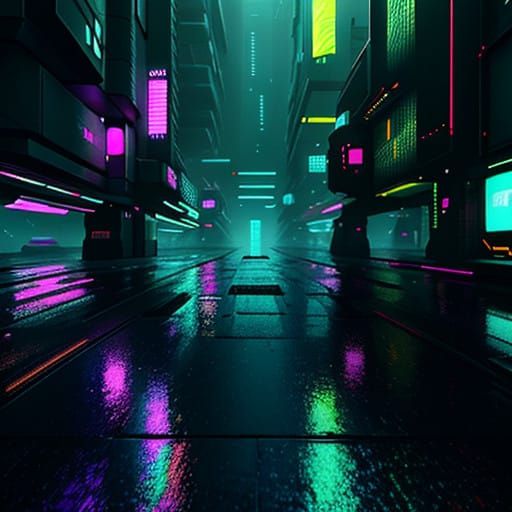 Cyberpunk Cityscape with Neon Lights and Advanced Technology