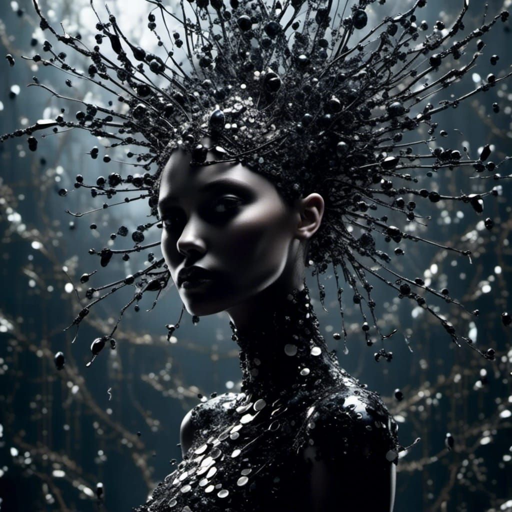 Dark Fantasy Pearlescent Woman Silhouette in 3D Render