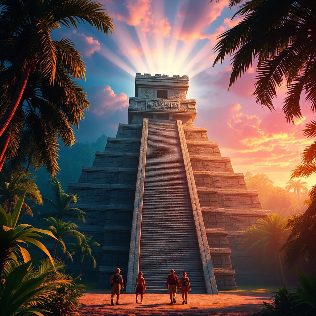 Majestic Mesoamerican Temple Pyramid in Tropical Jungle