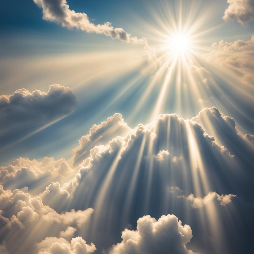 Ethereal Flight: Sunshine Beams Through Soft Clouds