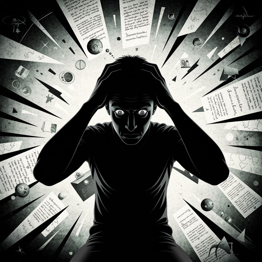 Surrealist Silhouette of Overwhelmed Person in Chaotic Minds...