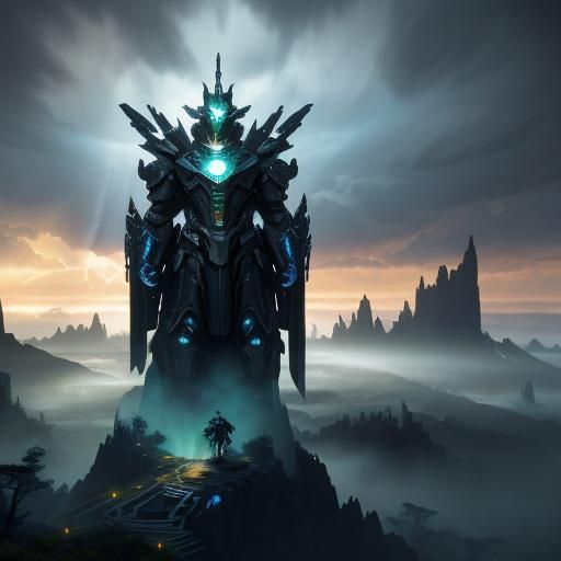 Bladed Robot Warrior in Misty Battlefield