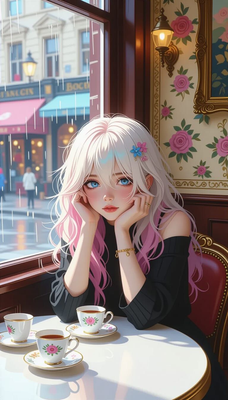 Melancholic Emo Girl in Cafe, Photographic Style